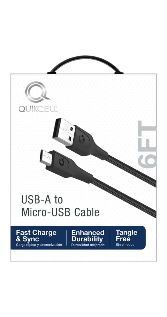 Quikcell CHARGE & SYNC CABLE MicroUSB to USB-A - 6 ft - Black